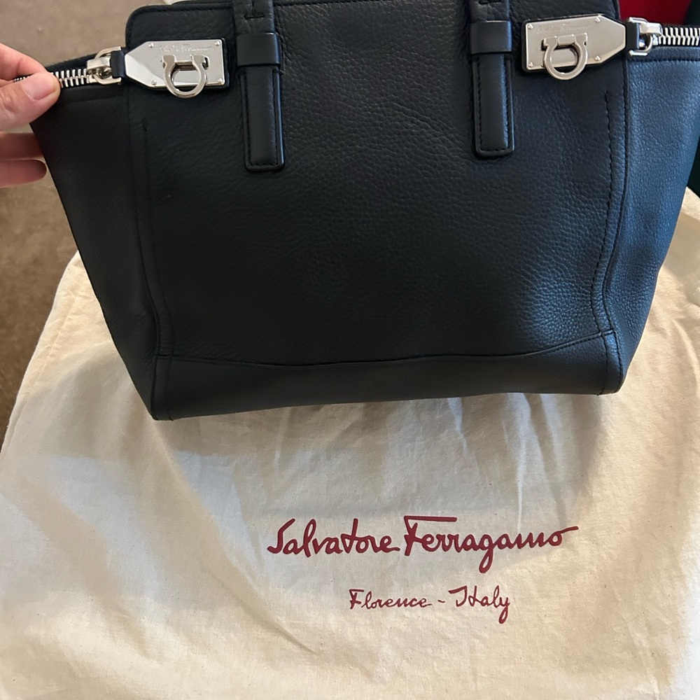 Salvatore Ferragamo Black Verve Tote with Silver Accents